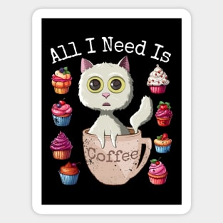 All I Need Is Coffee Funny Vintage Cupcakes & Cats Lover Sticker